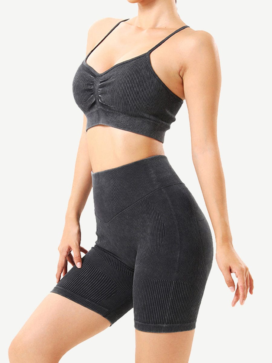 Snatched Seamless Ribbed Sports Bra Sweetheart Neckline