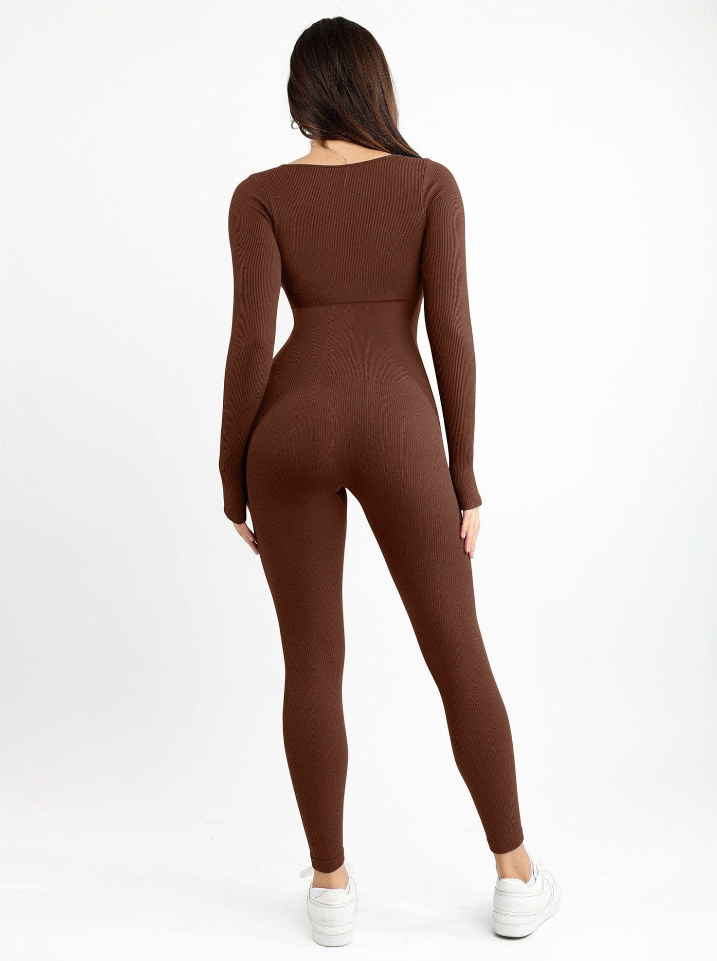 Snatched Seamless Long Sleeve Jumpsuit Square Neck Thumb Holes