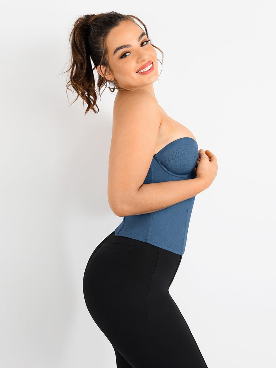 Snatched Imitation Denim Waist Trainer 4 Bones Drawstring Back