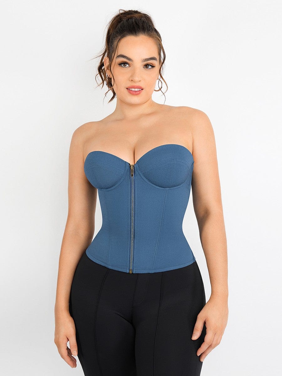 Snatched Imitation Denim Waist Trainer 4 Bones Drawstring Back