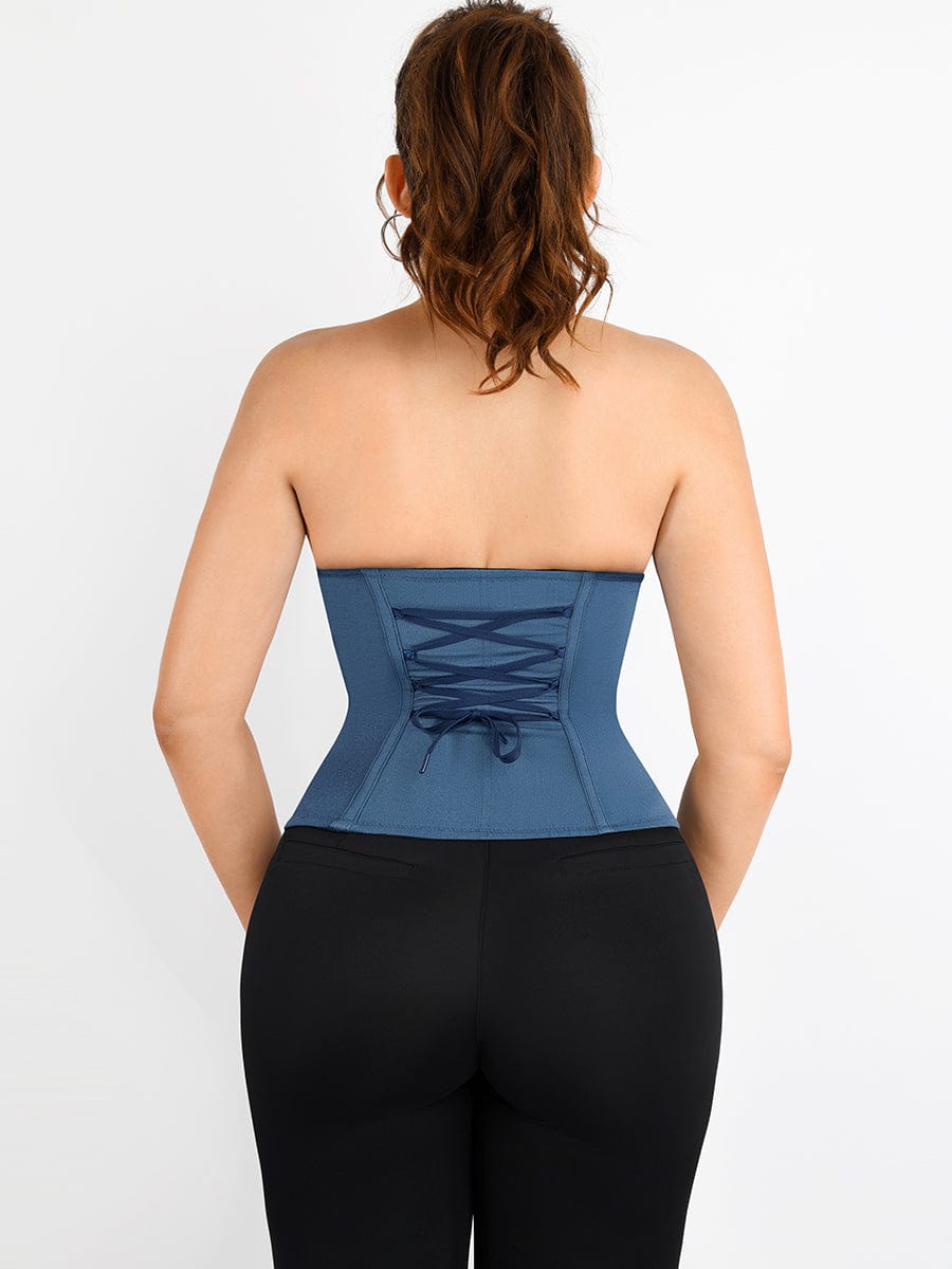 Snatched Imitation Denim Waist Trainer 4 Bones Drawstring Back