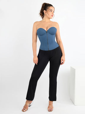 Snatched Imitation Denim Waist Trainer 4 Bones Drawstring Back