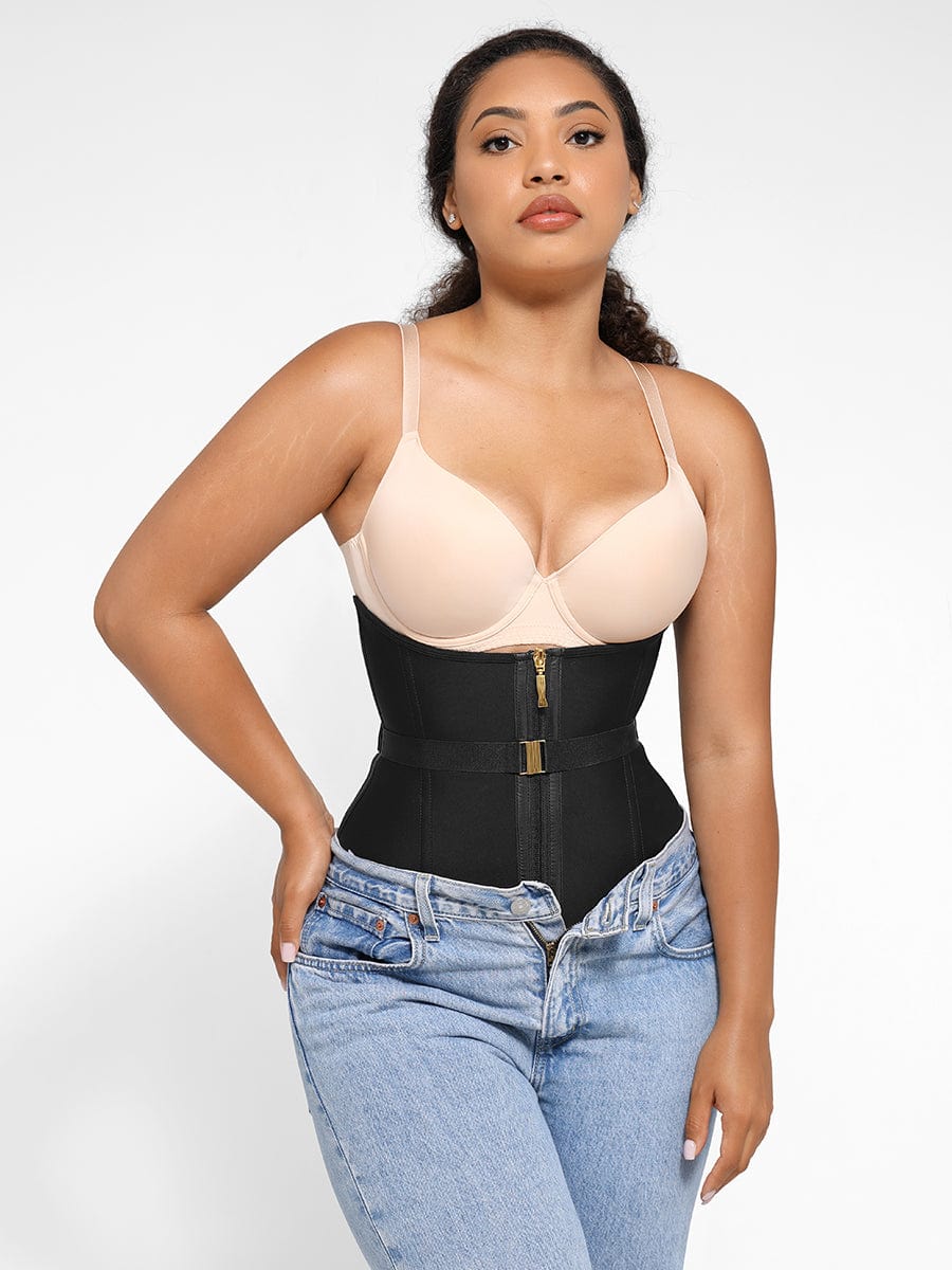 Snatched Latex Corset 10 Steel Bones Front Busk Fan Lacing