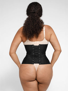 Snatched Latex Corset 10 Steel Bones Front Busk Fan Lacing