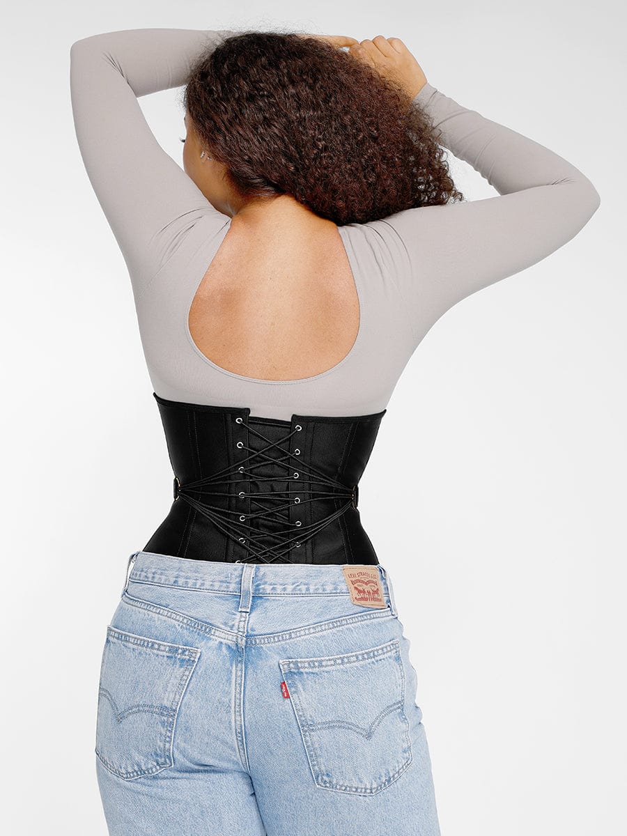 Snatched Latex Corset 10 Steel Bones Front Busk Fan Lacing