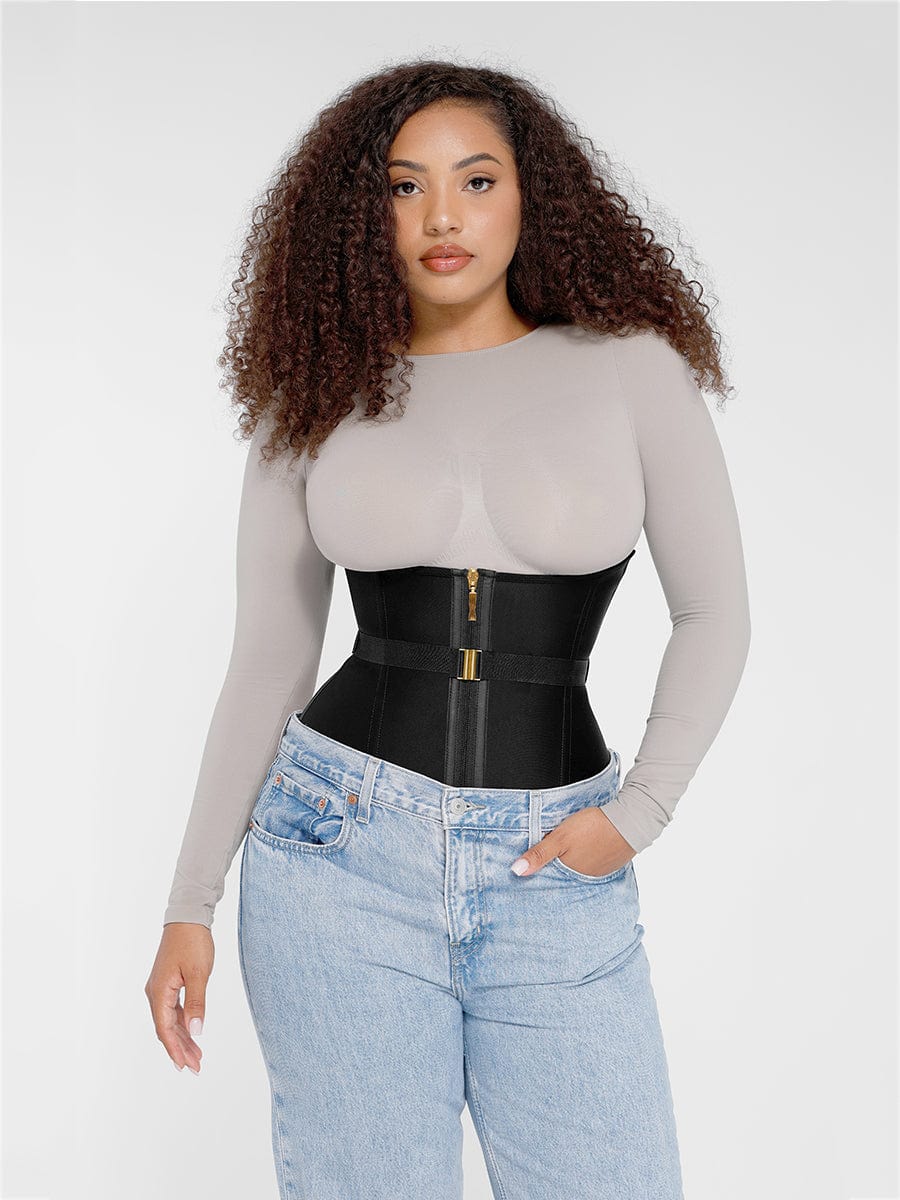 Snatched Latex Corset 10 Steel Bones Front Busk Fan Lacing