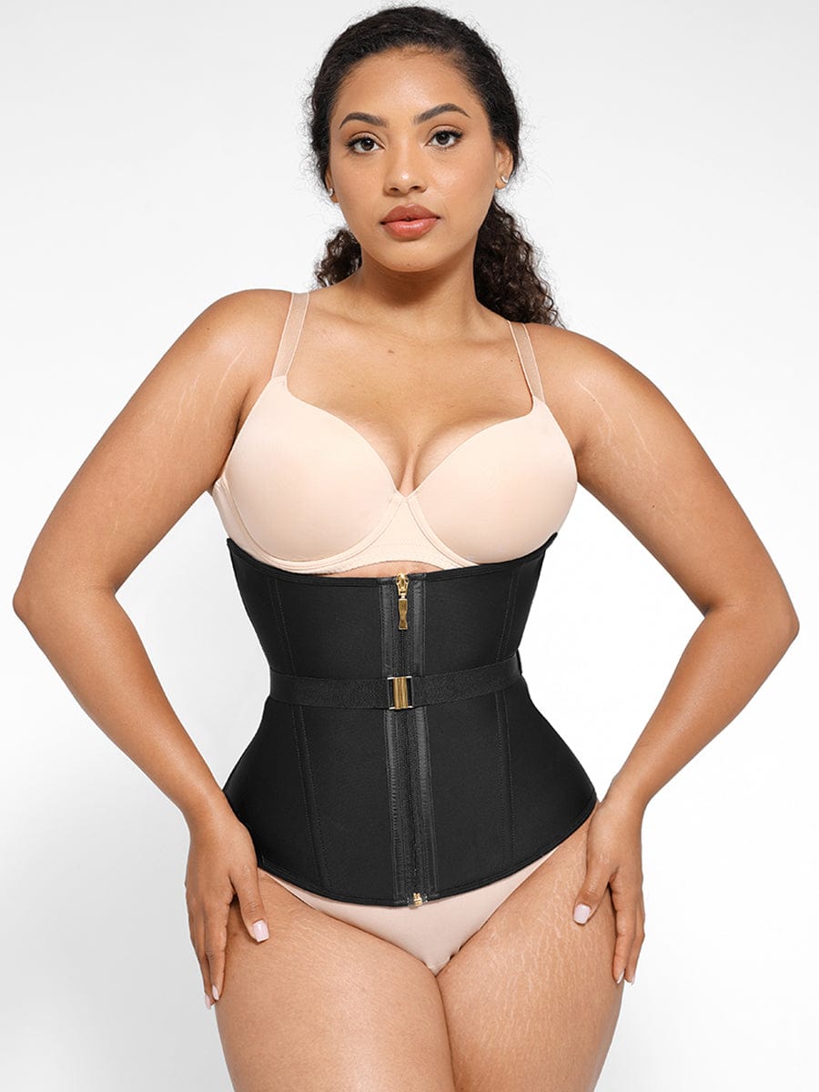 Snatched Latex Corset 10 Steel Bones Front Busk Fan Lacing